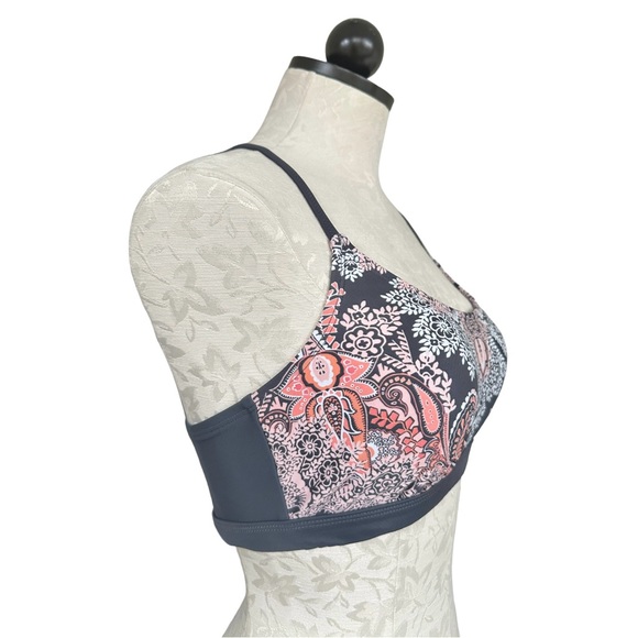 Kona Sol Women's Paisley Bralette Bikini Top Gray Pink Adjustable Straps Medium - Picture 7 of 15